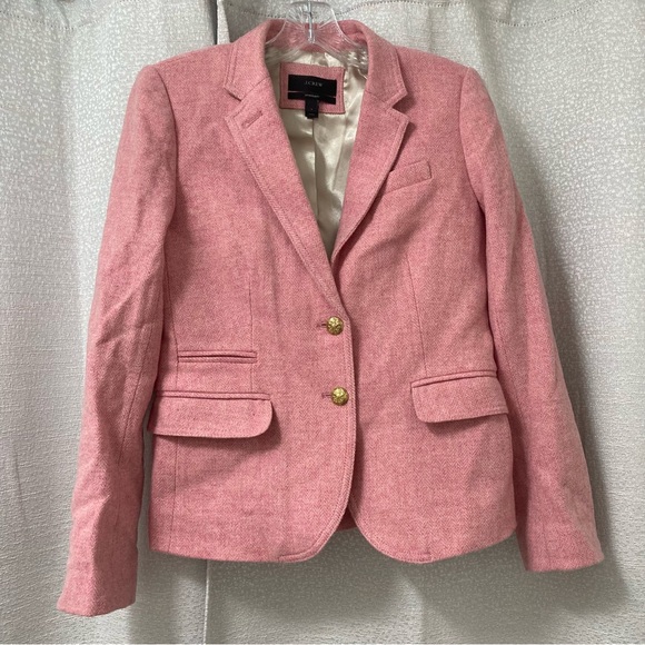 J. Crew Jackets & Blazers - J. Crew Women’s Schoolboy Wool Pink Herringbone Blazer Size 2 With Gold Buttons